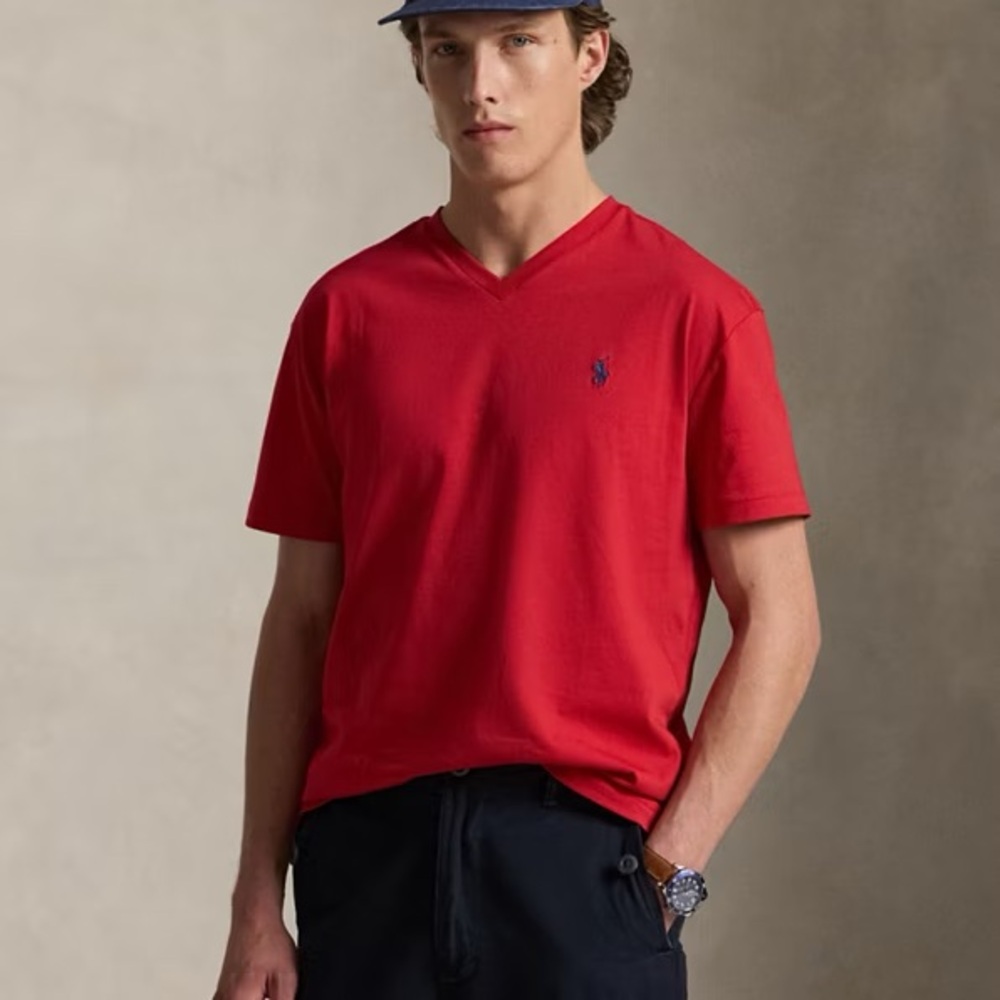 Polo Ralph Lauren Mens XL Classic Fit Jersey V-Neck T-Shirt‎ Red Pony Logo